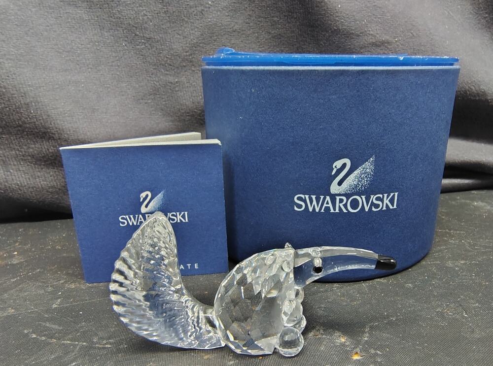 Retired Swarovski Silver Crystal Anteater Figurine Box & COA Included